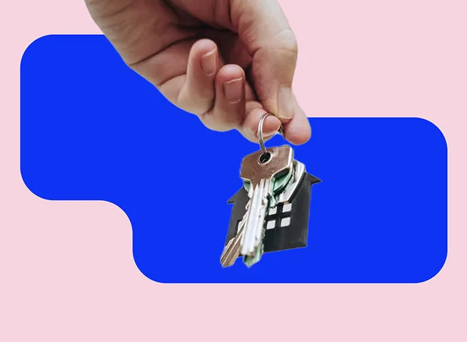 Illustration of a hand holding house keys, representing relocation support